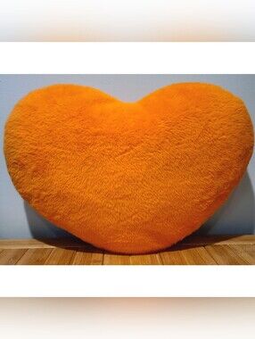 Large Orange Fluffy Soft Heart Throw Pillow